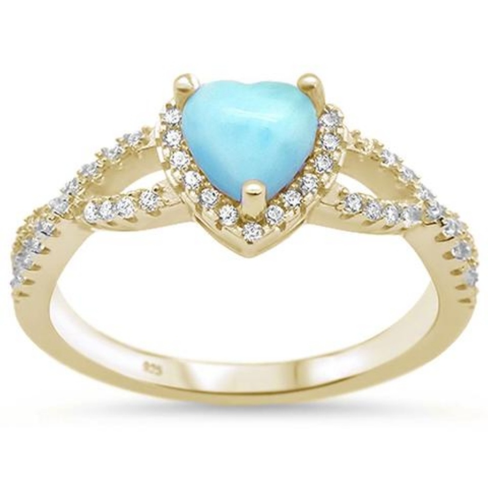 yellow gold plated natural heart larimar with cz r